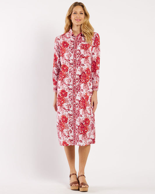 Martha Cotton Voile Dress \ Painted Blooms Red