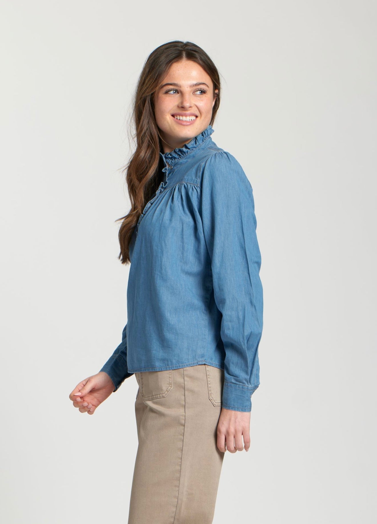 Denim top with ruffle