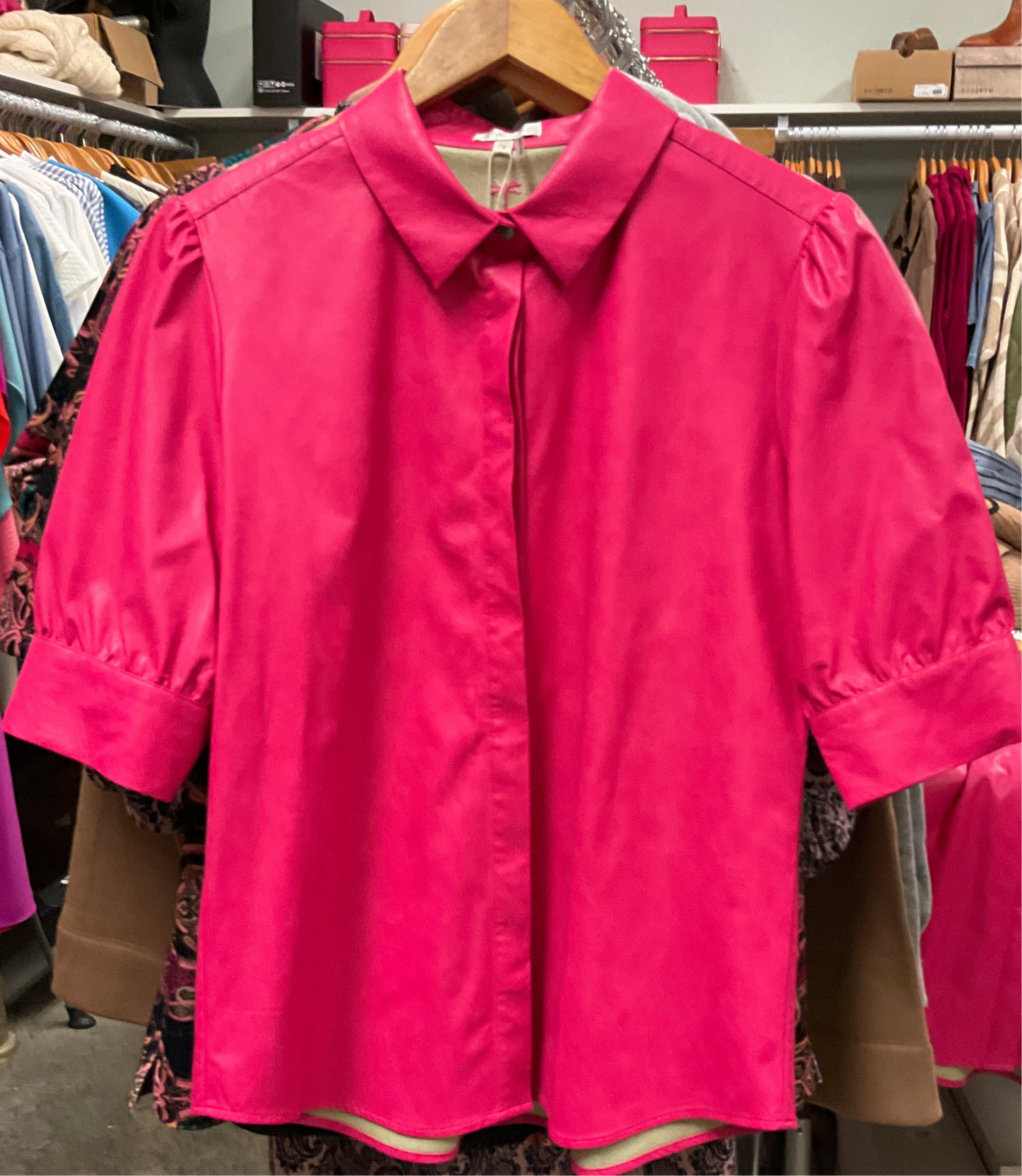 Tyler Boe Coco Pink Alice Pleather Shirt