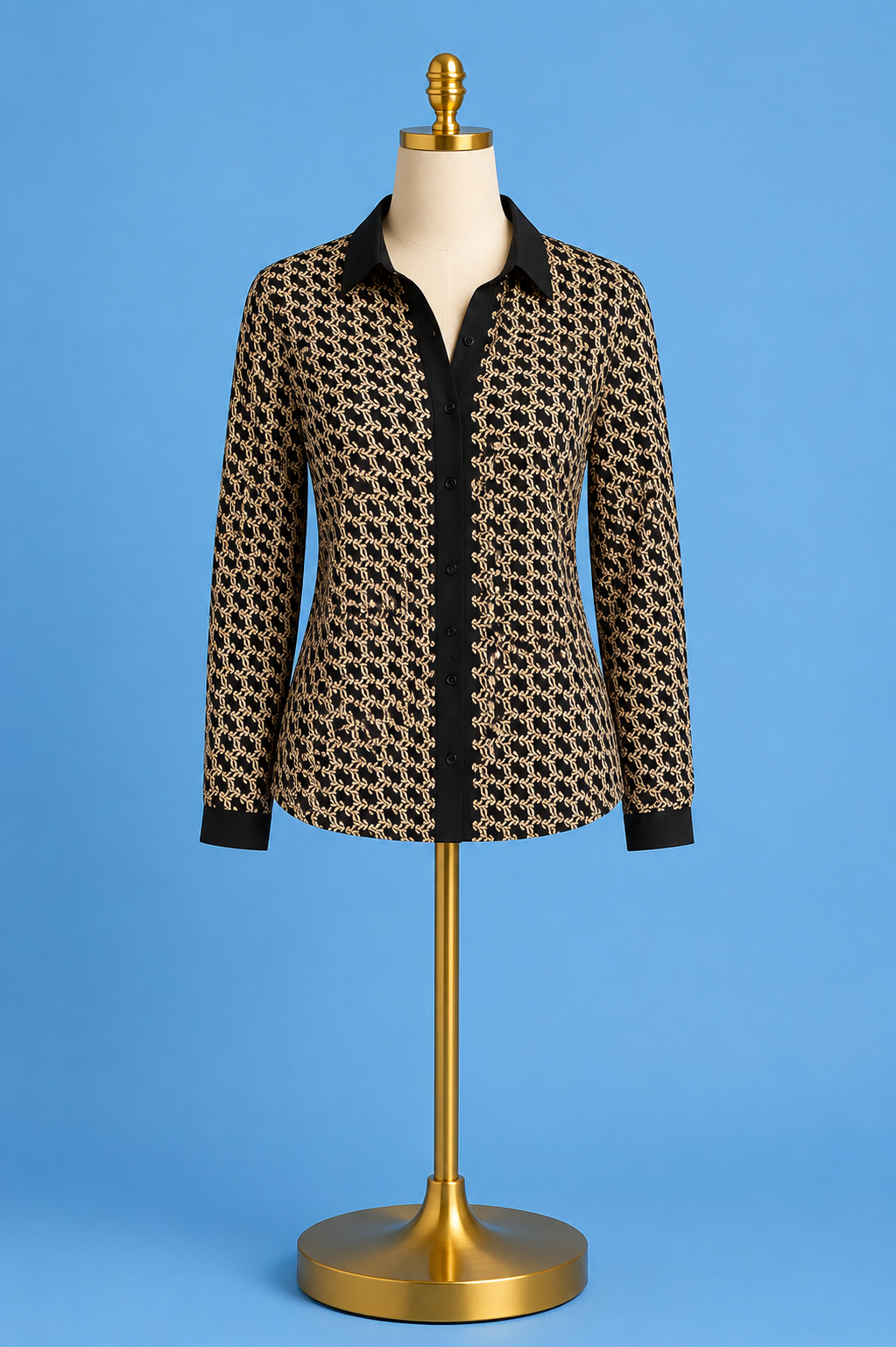 print button up blouse/ black gold combo