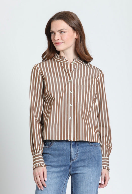 Shirt with ruffle detail/ mocha cream
