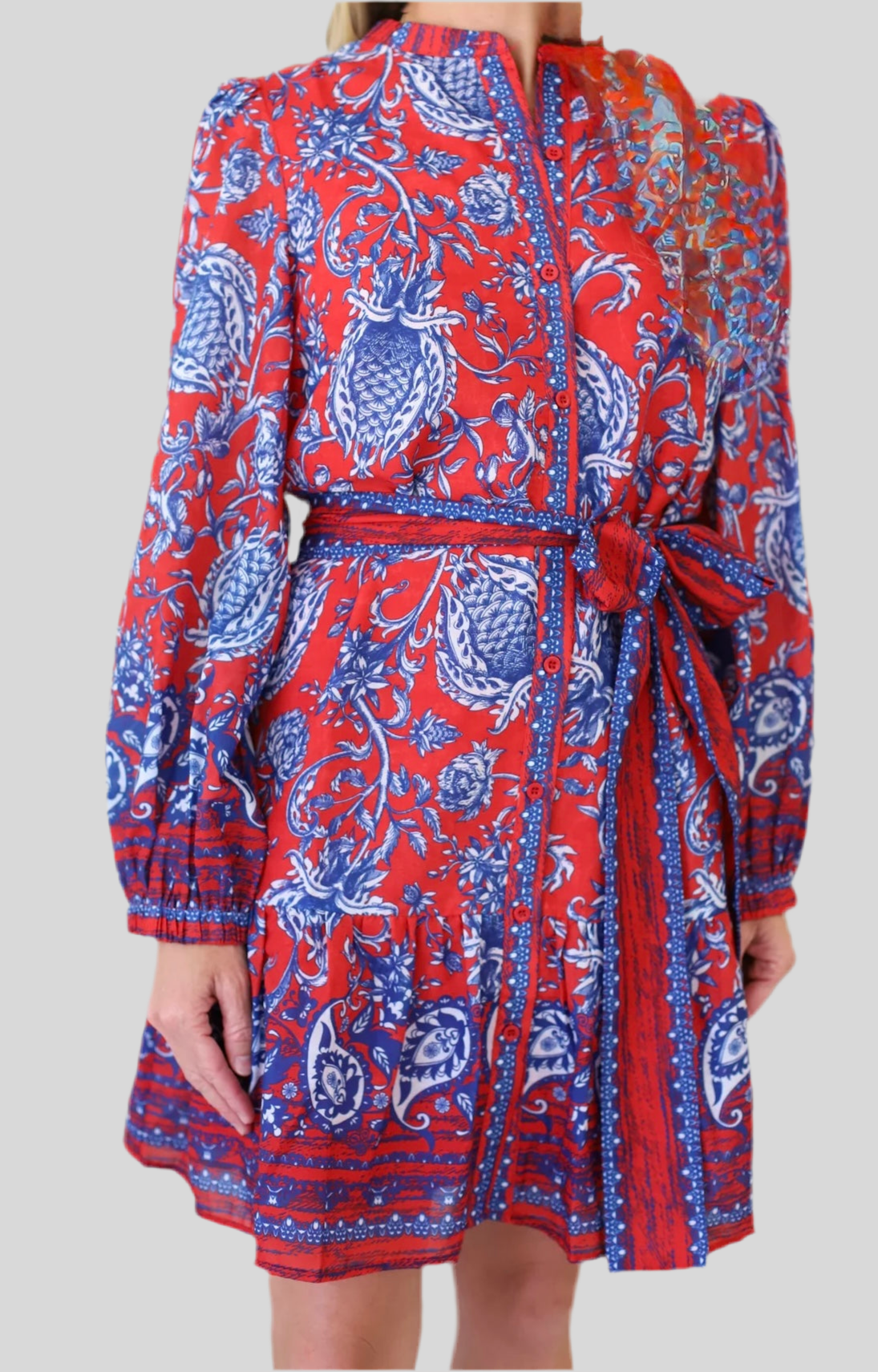 Button Front Dress/ Blue Vines