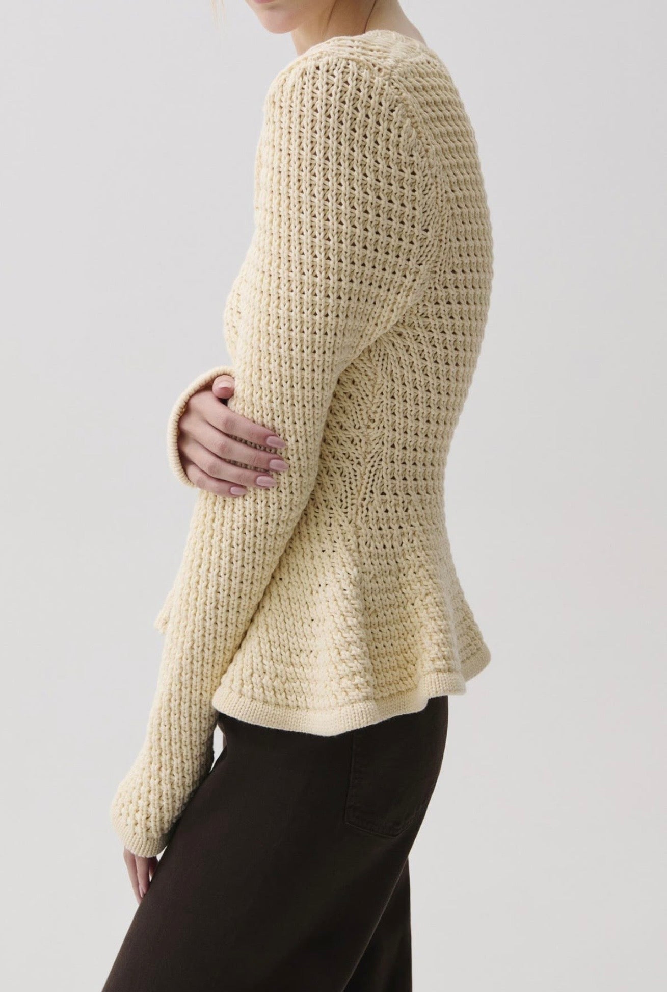 Elina Peplum Openwork Cardigan