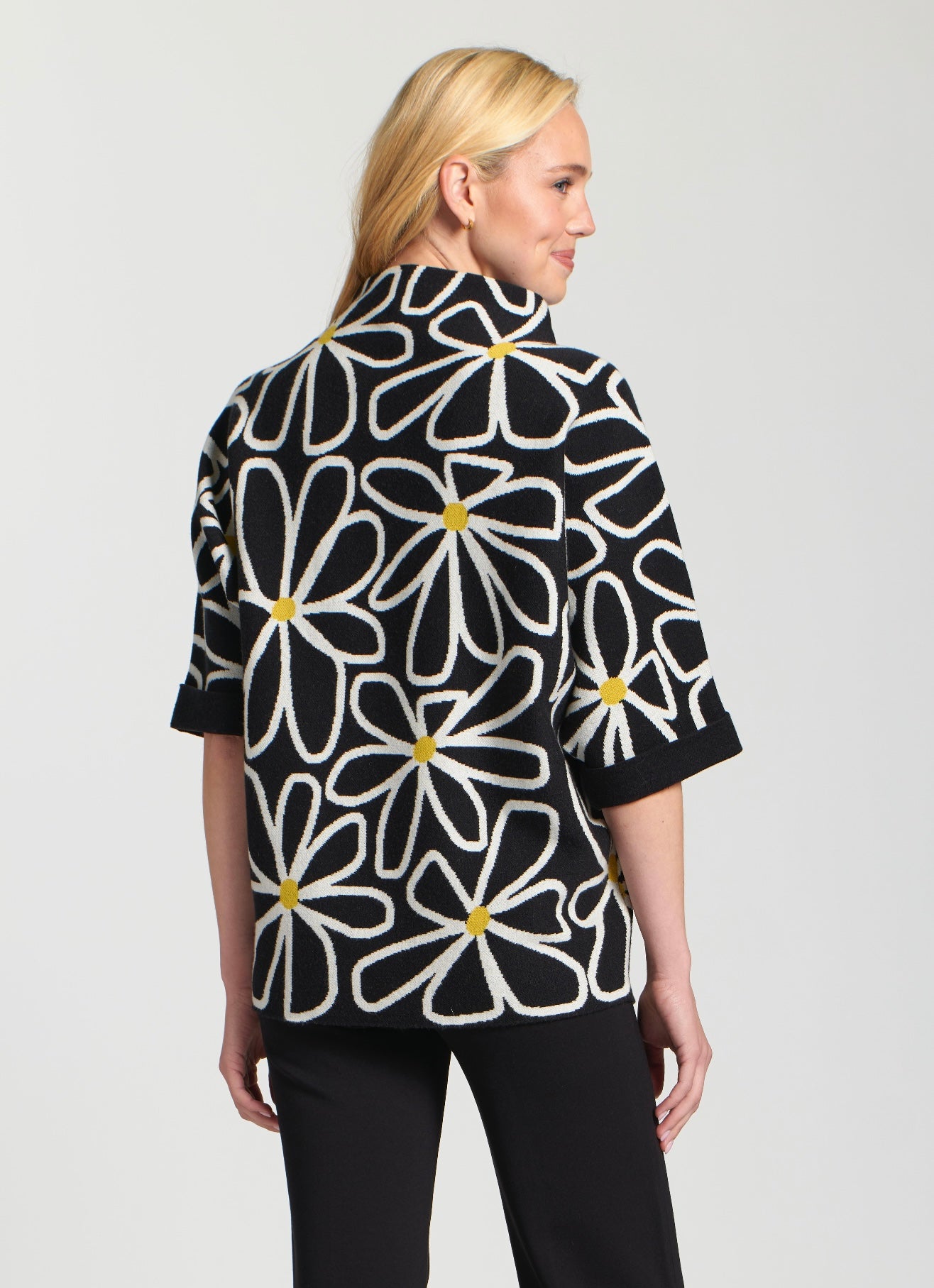 Whimsical Floral Sweater / black white