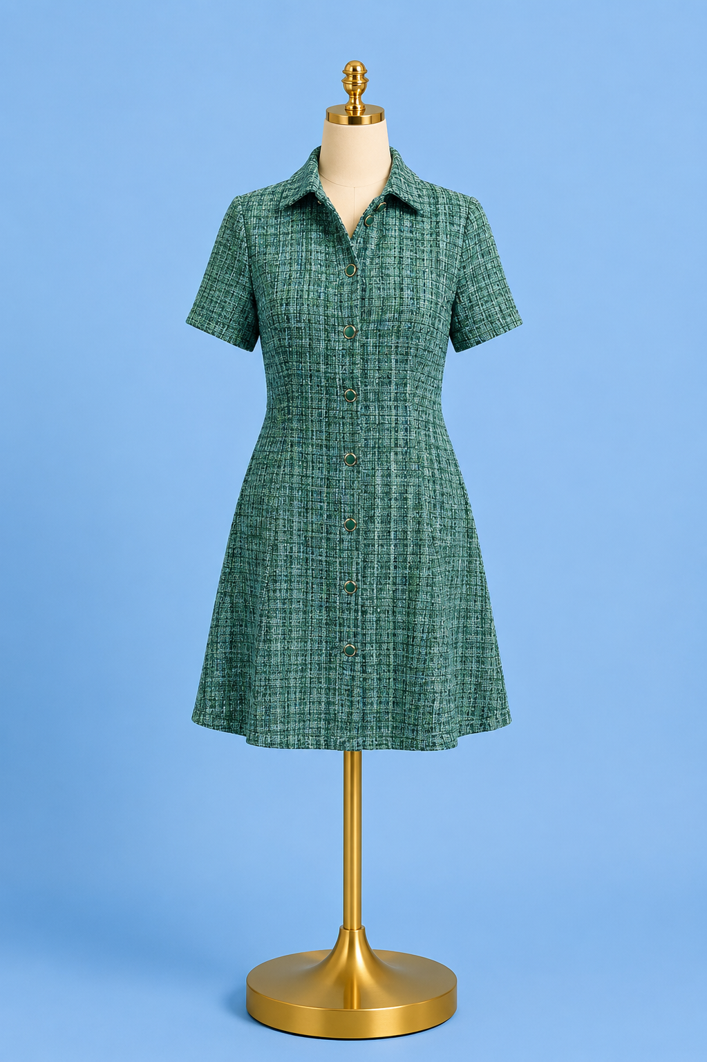 Pleated hem Button dress/ green