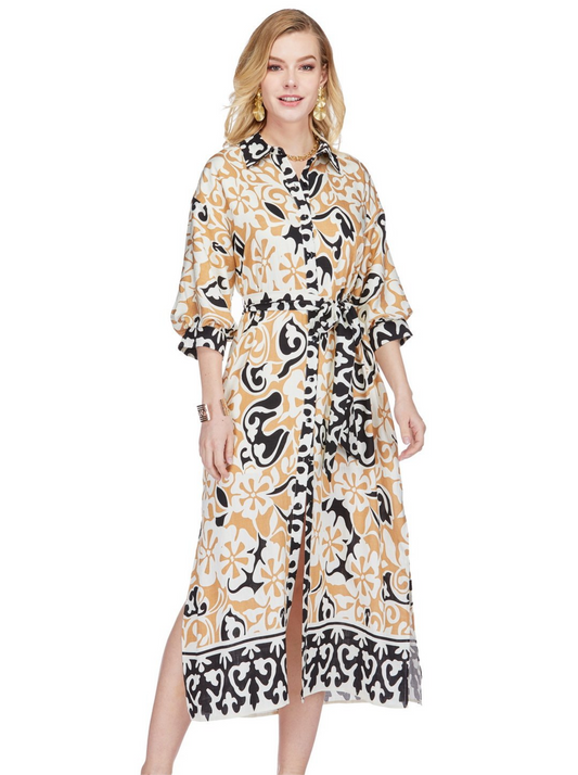 Maxi Shirt Dress/ ethnic border
