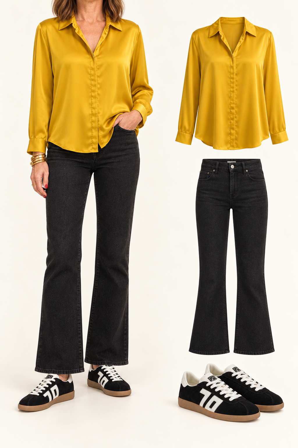 Mustard button down top