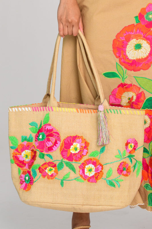 Raffia Tote / Poppy Patch