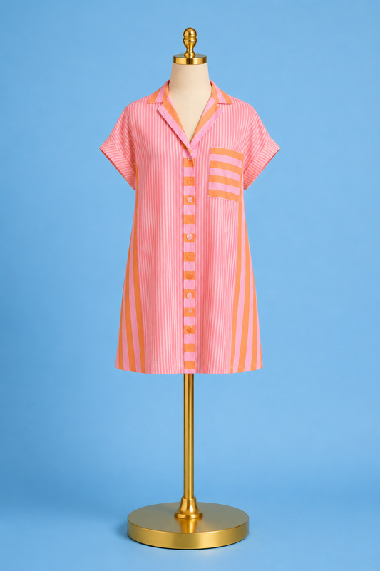 Luna Dress/ Coral Pink Stripe