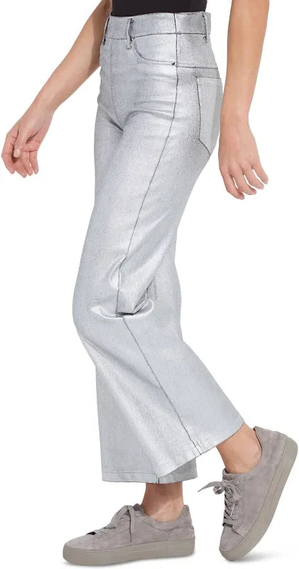 Metallic Coated Wide Leg Coated Jean/ silver