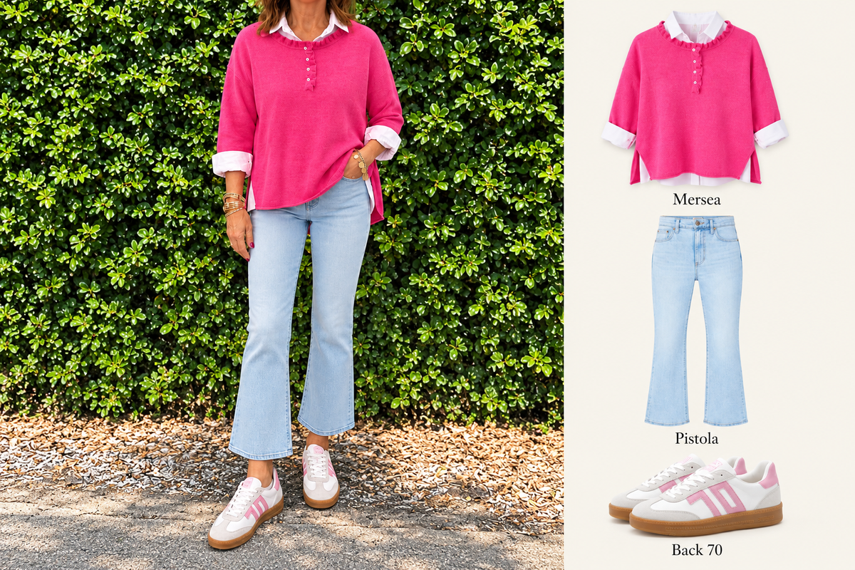 Catalina Cotton Ruffle Henley / Fuscia