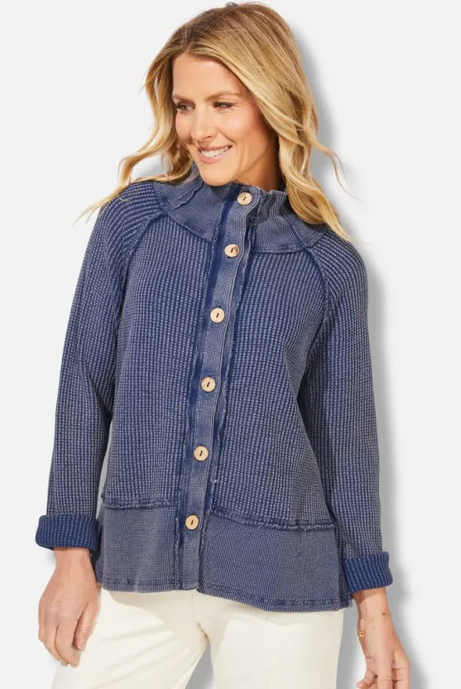 Waffle Mock Neck / medium wash