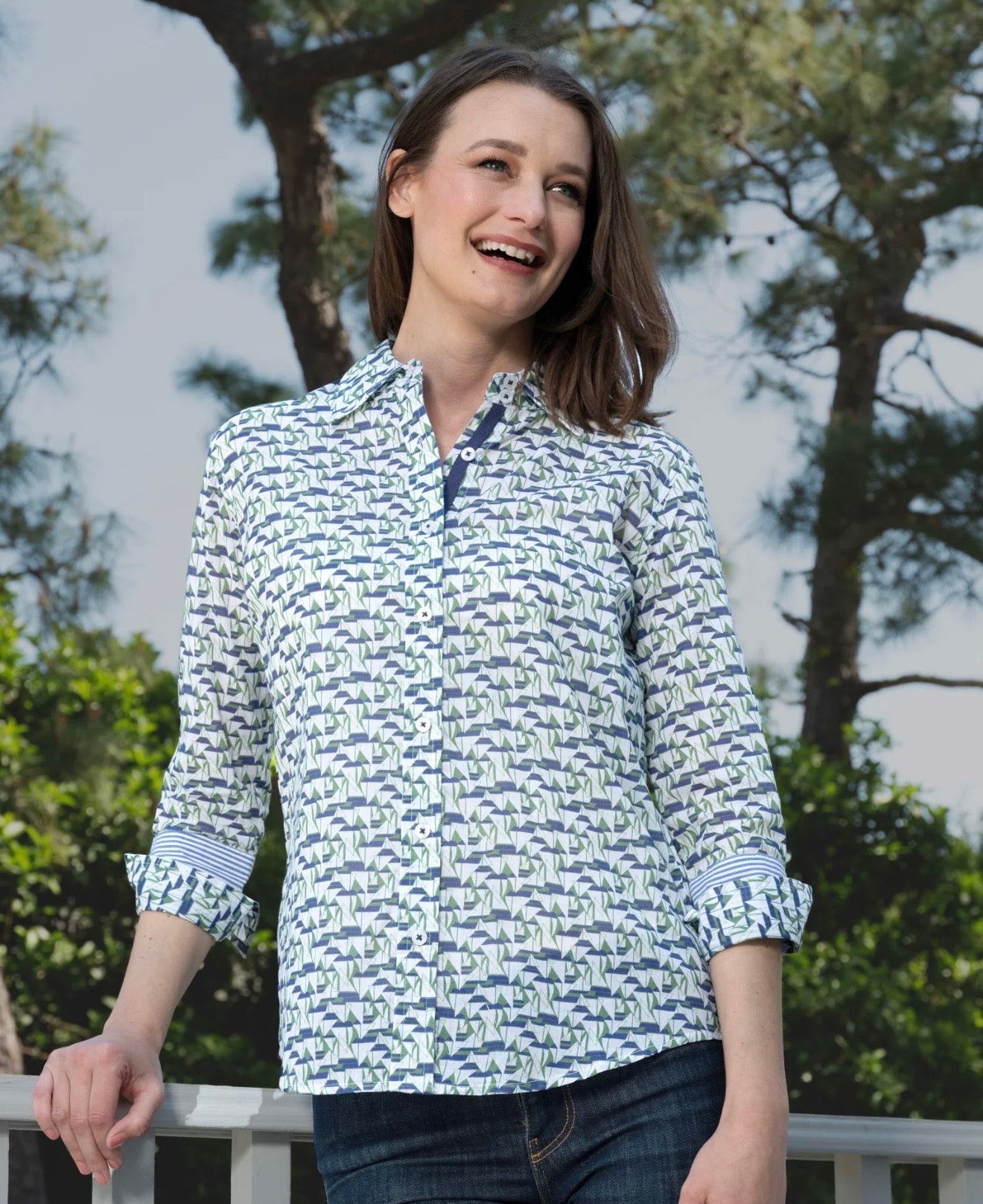 Tizzie 3/4 Sleeve Blouse Little Boats Print