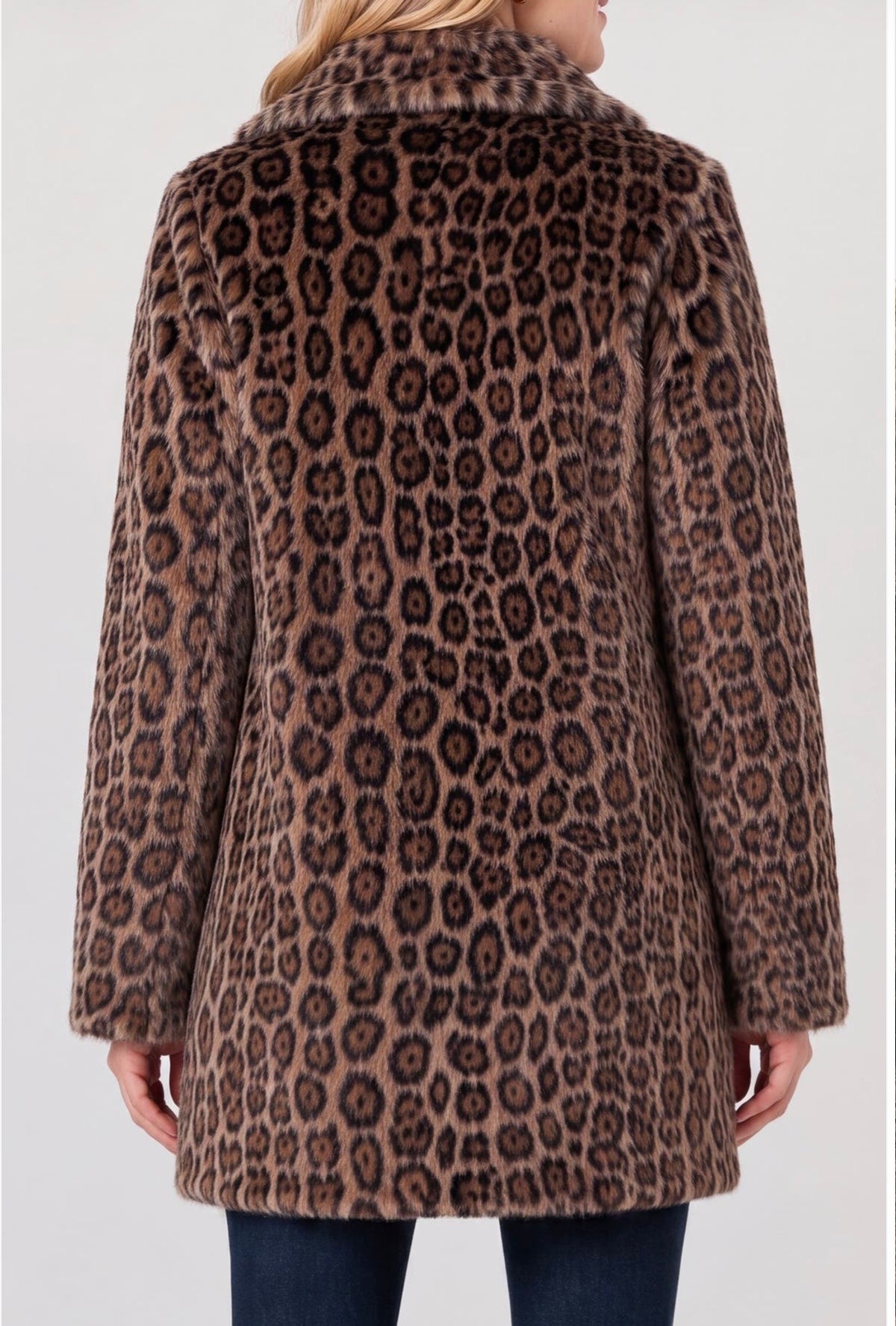 Collared Faux Fur Coat/ brown multi