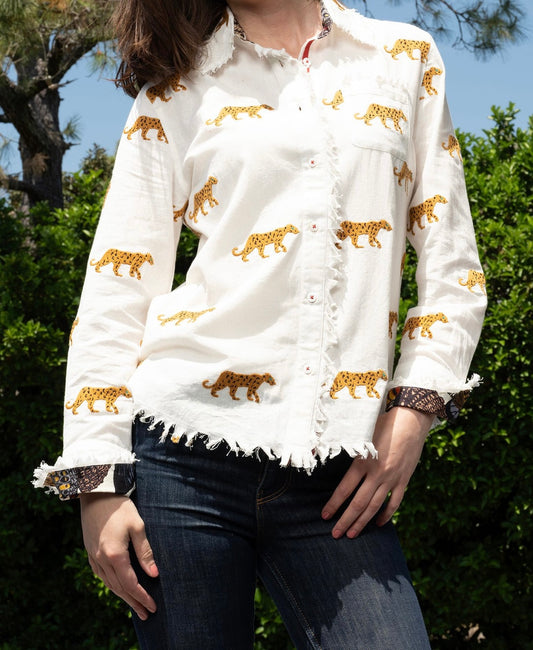 CAPE COD TOP IVORY WITH CHEETAH EMBROIDERY