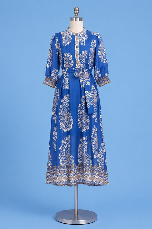 Pin Tuck Maxi/ Indigo Oasis