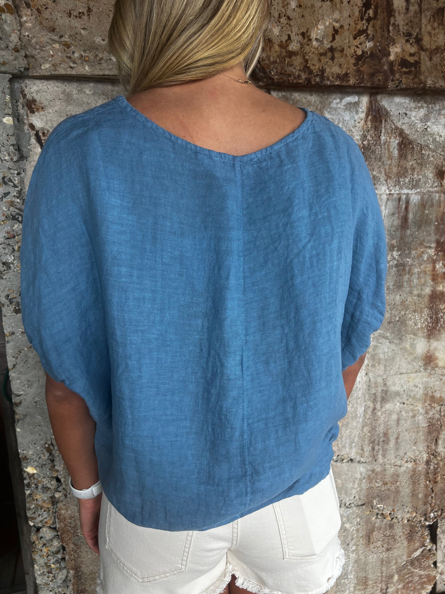 Camille & Co. Blue Linen Top