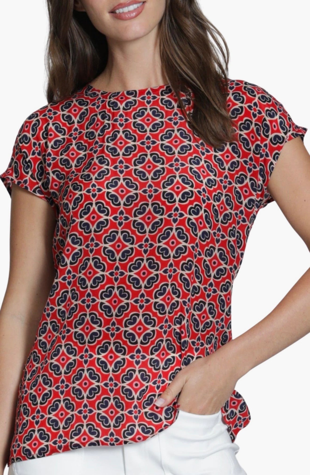 Cap Sleeve Shell top / red multi