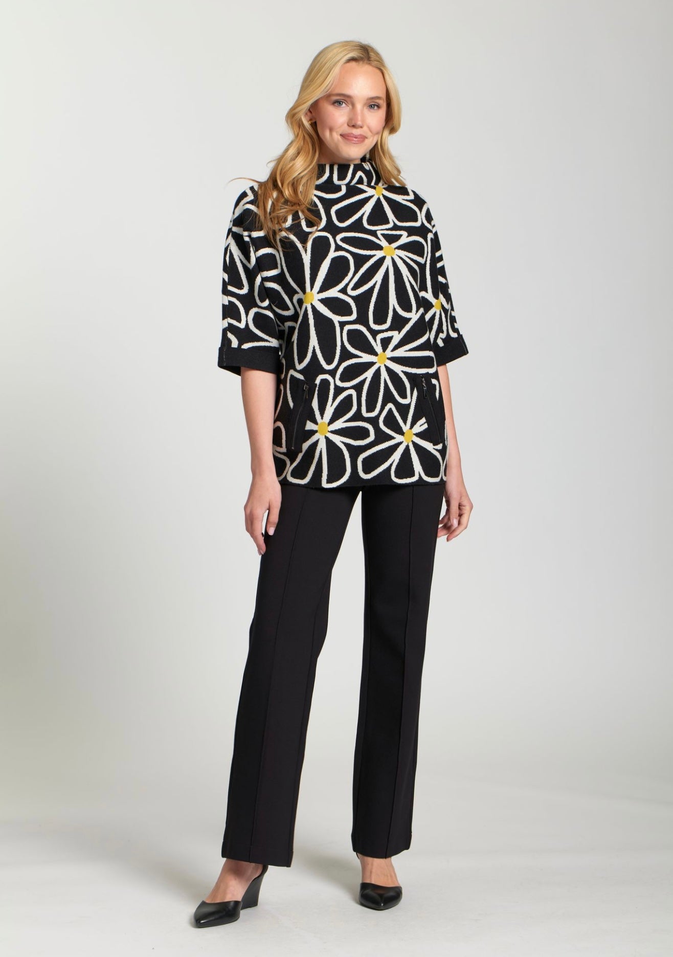 Whimsical Floral Sweater / black white
