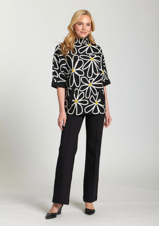 Whimsical Floral Sweater / black white