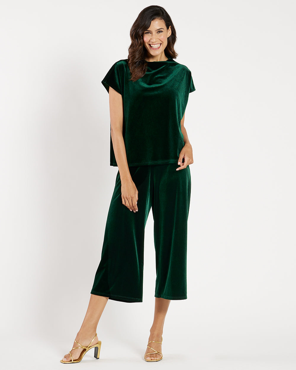 Tillie Stretch Velvet Top/ Palace Green