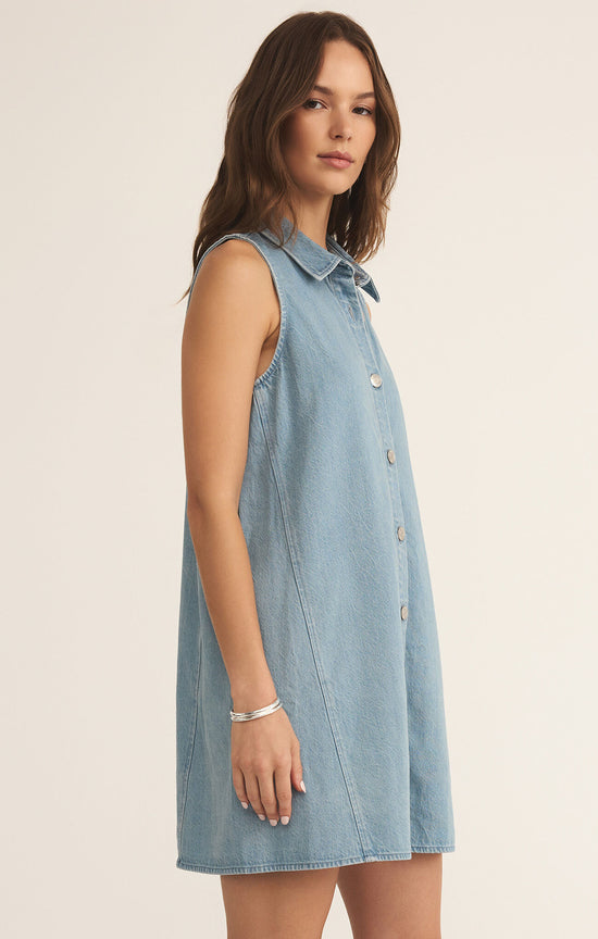 Denim New Day mini dress/ light vintage indigo