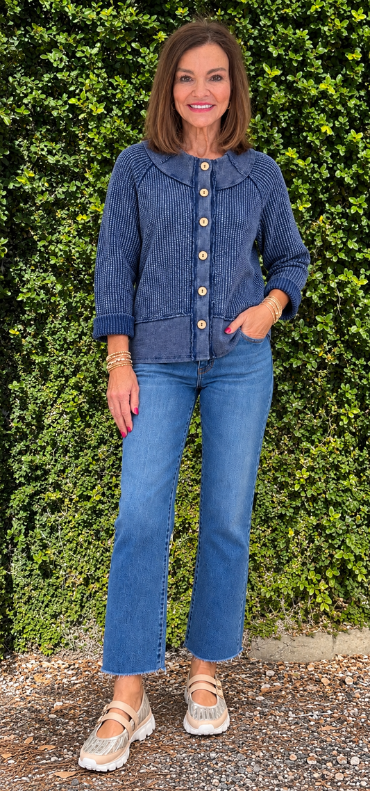 Waffle Mock Neck / medium wash