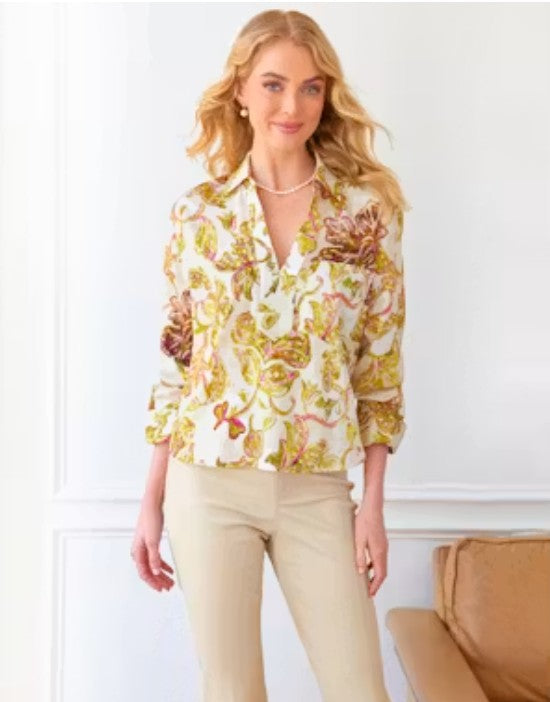 Joni Popover Top Fresco Floral/ natural green pink