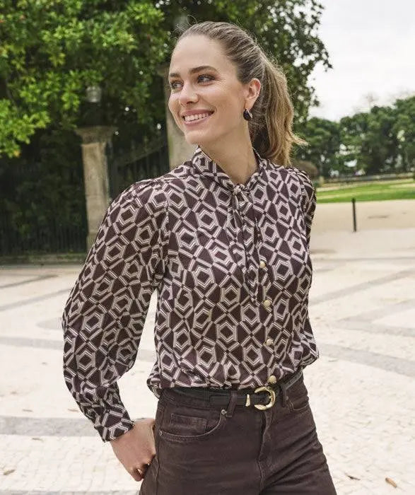 Brown & Cream Blouse