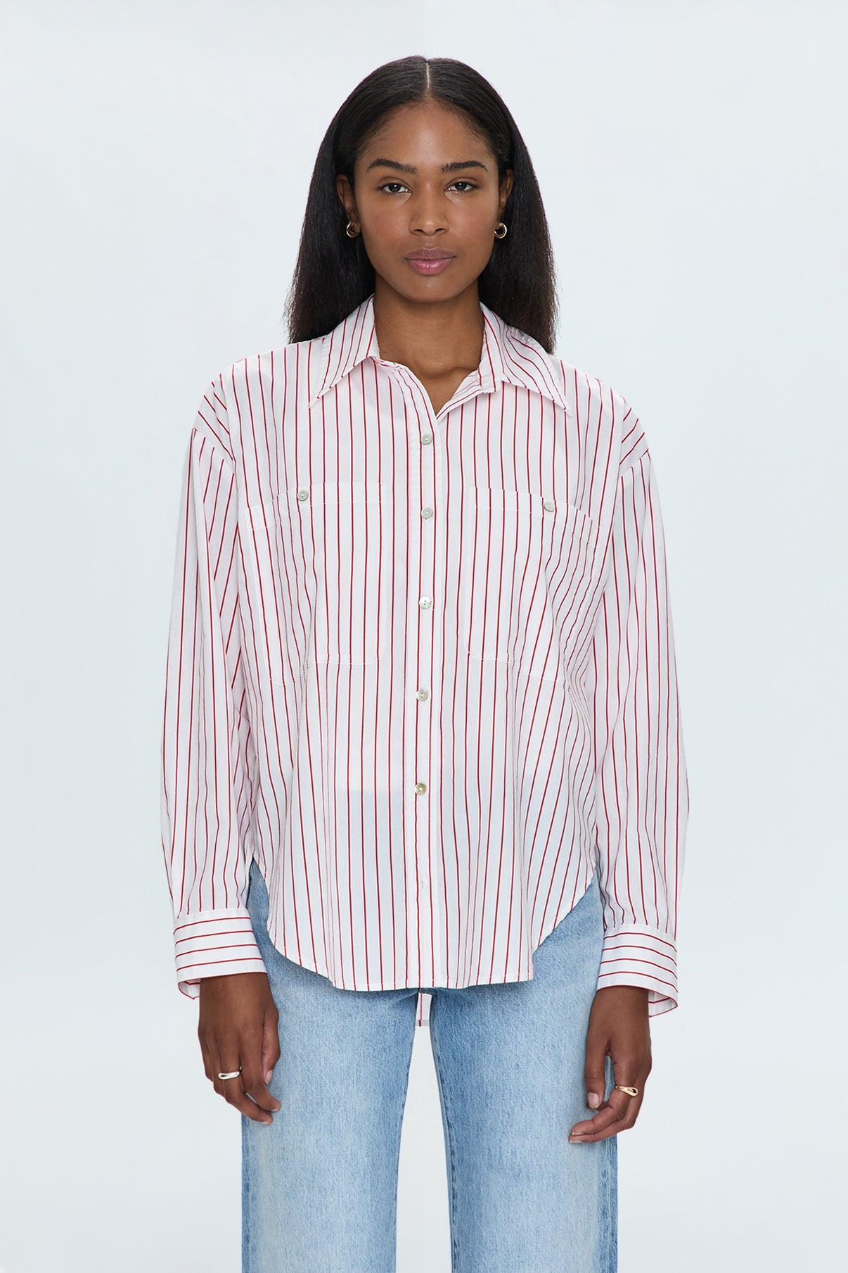 Samantha Oversized Button Up/ Ruby stripe