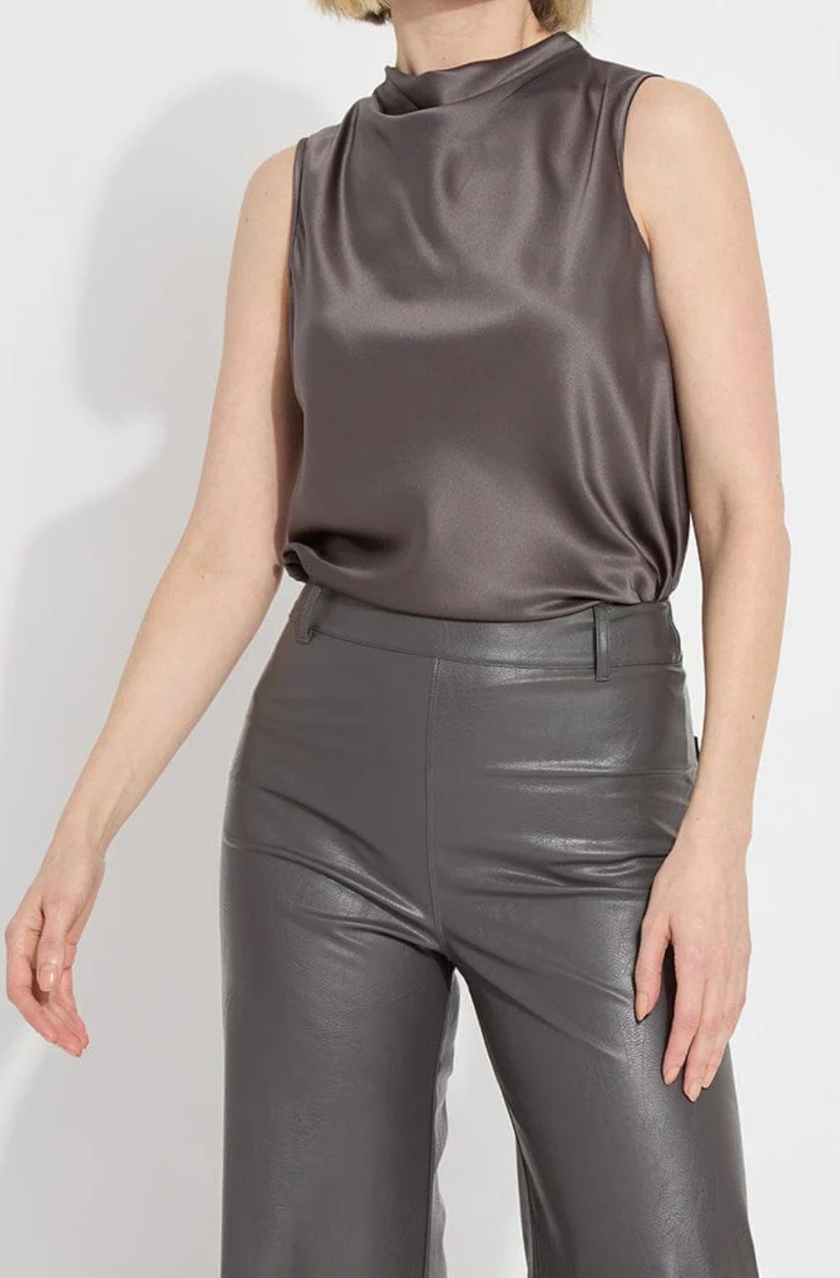 Lysse Justine Draped Mock Neck Shell/ Gray Ash