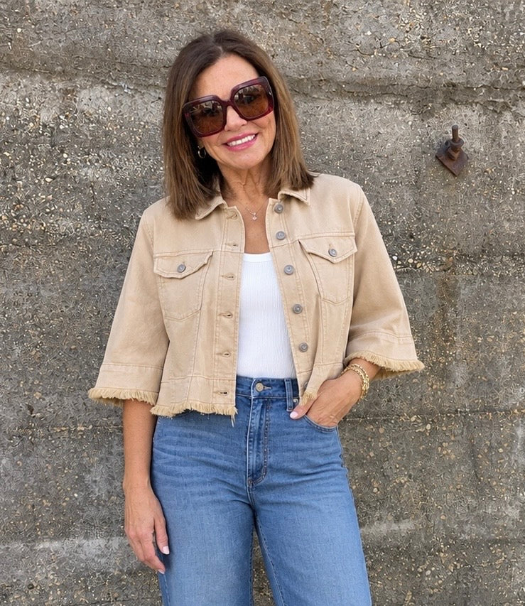 Frayed Flounce Jacket/ light khaki