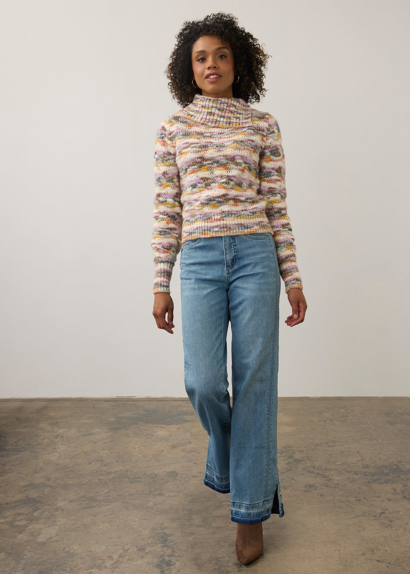 Enveloped Collar Sweater / layered spacdye