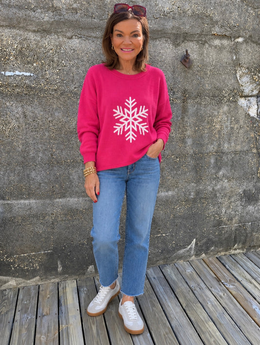 Catalina Crewneck Sweater Fuchsia Snowflake