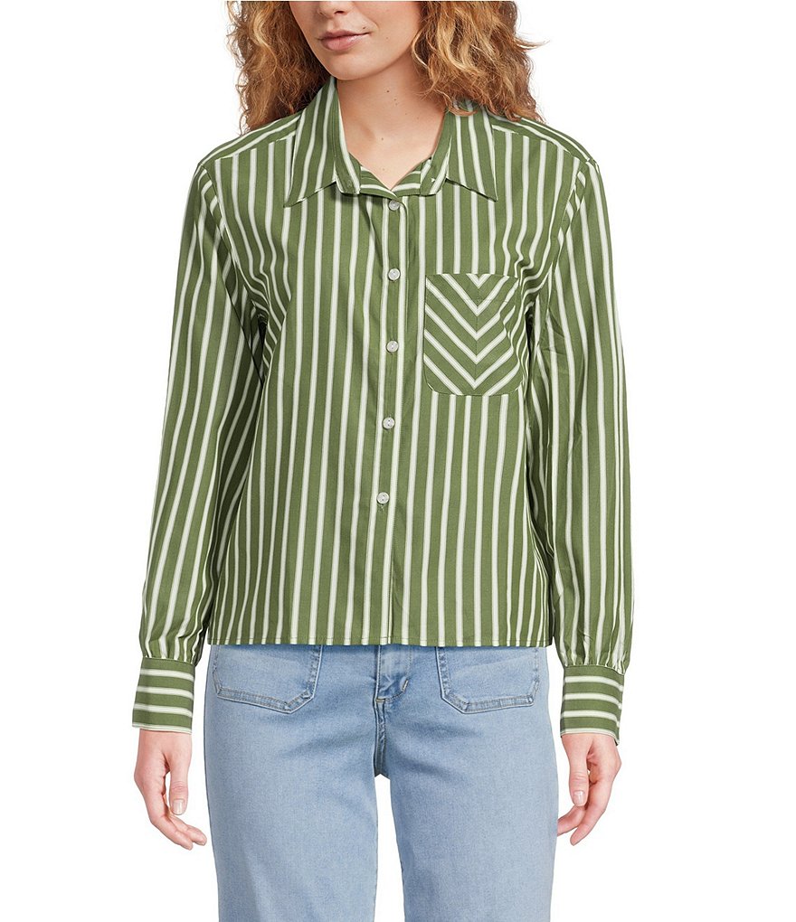 Cropped stripe shirt/ olive