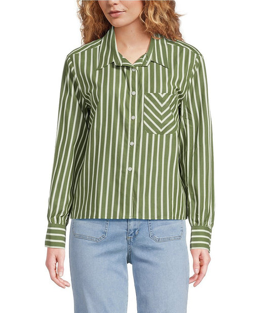 Cropped stripe shirt/ olive