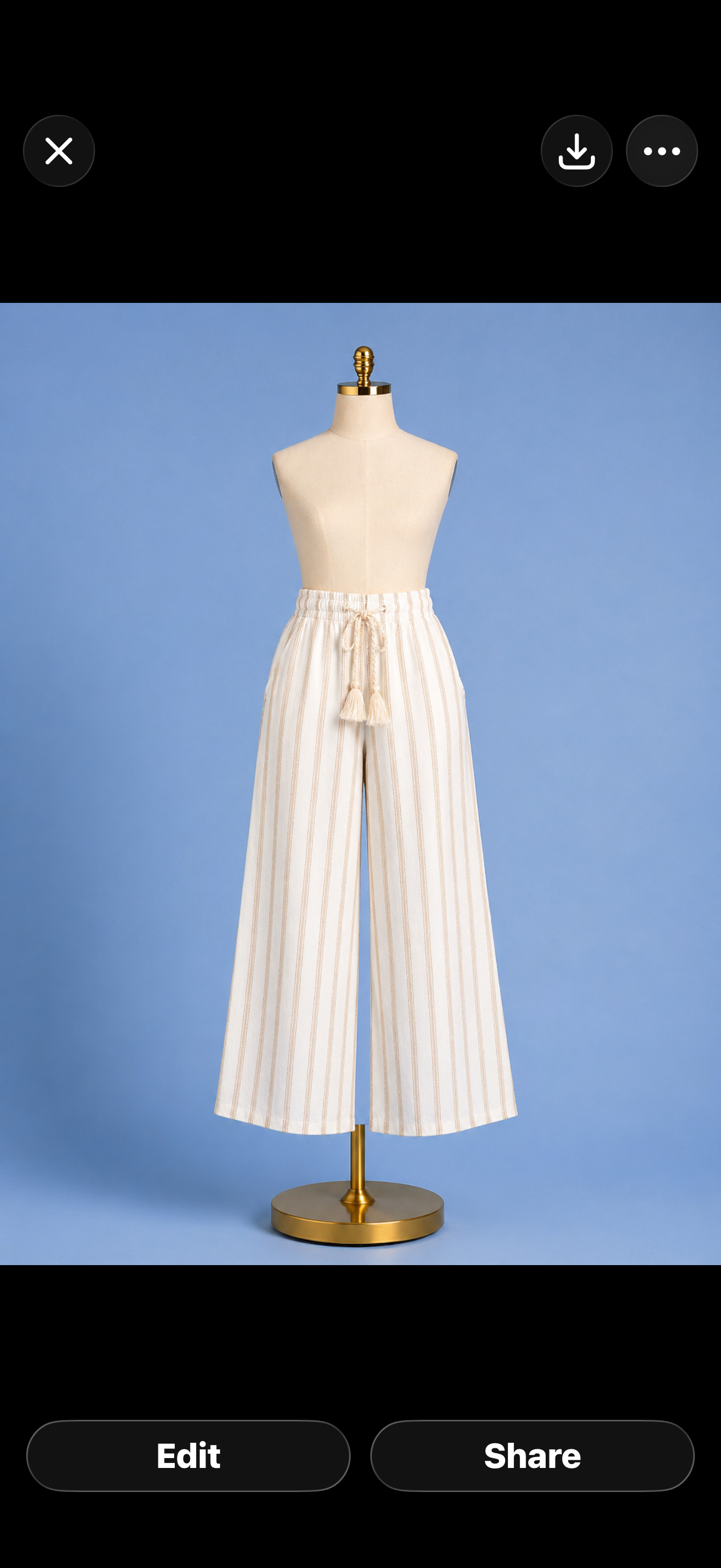 Pull on wide leg crop trouser/ cream white stripe