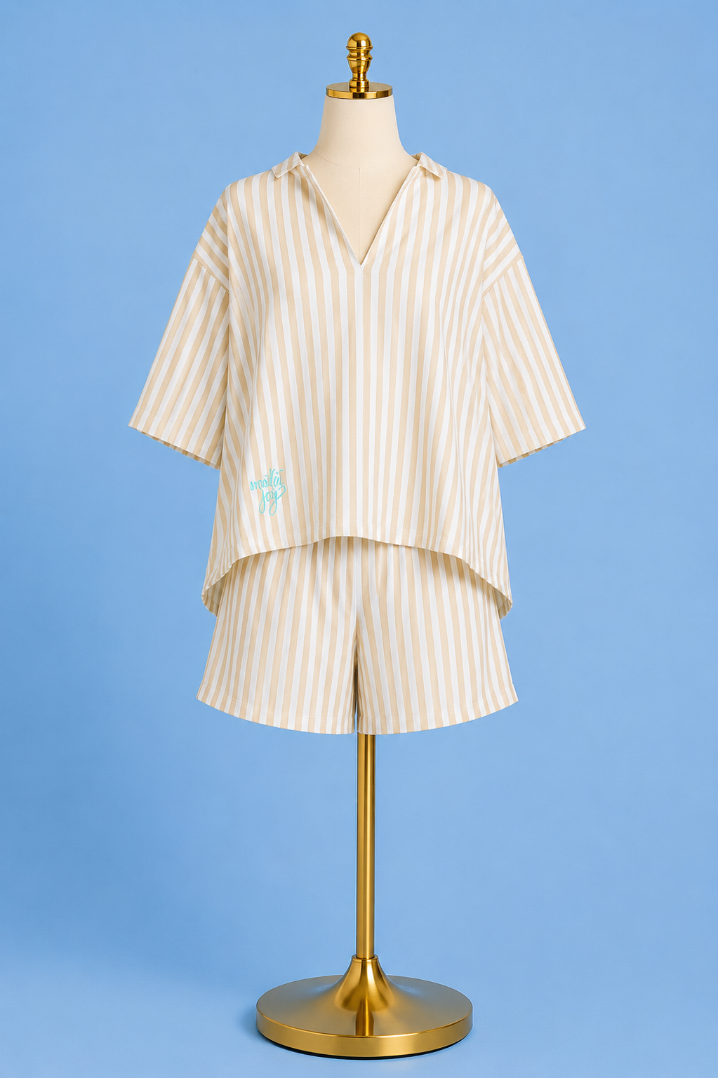 Pajama short set/ sand stripe