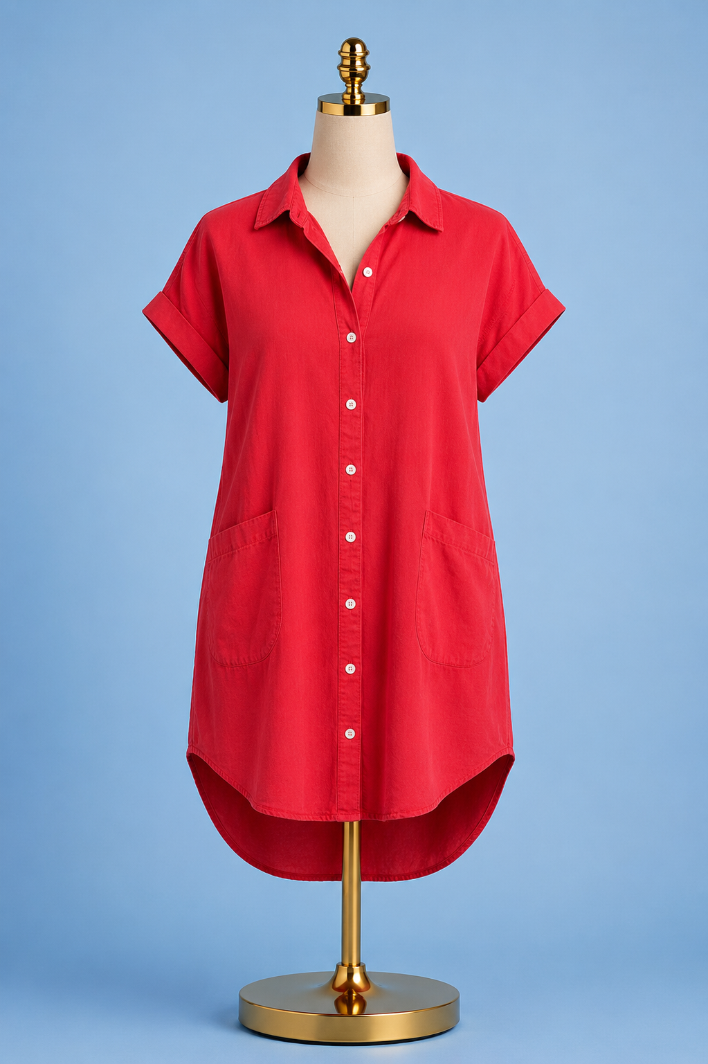Pocket shirt dress/ red