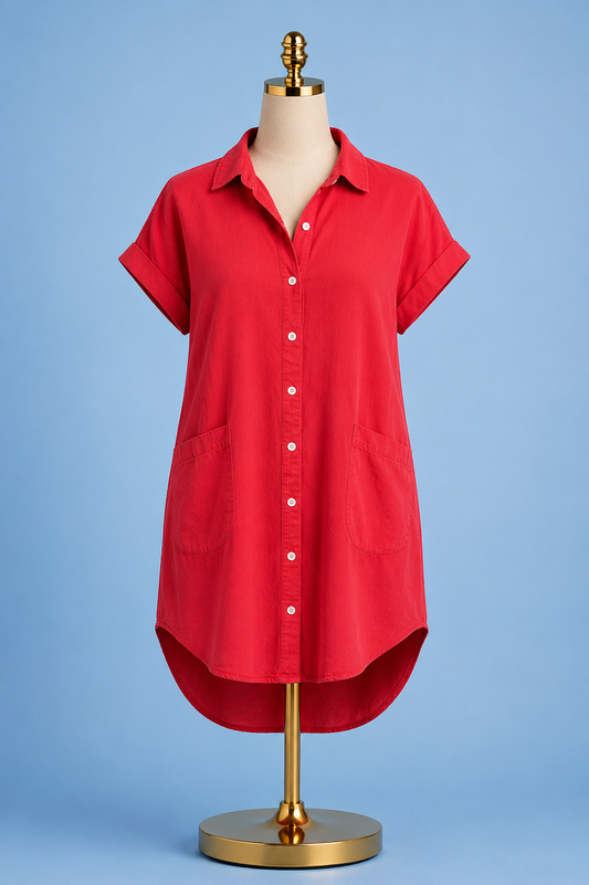 Pocket shirt dress/ red