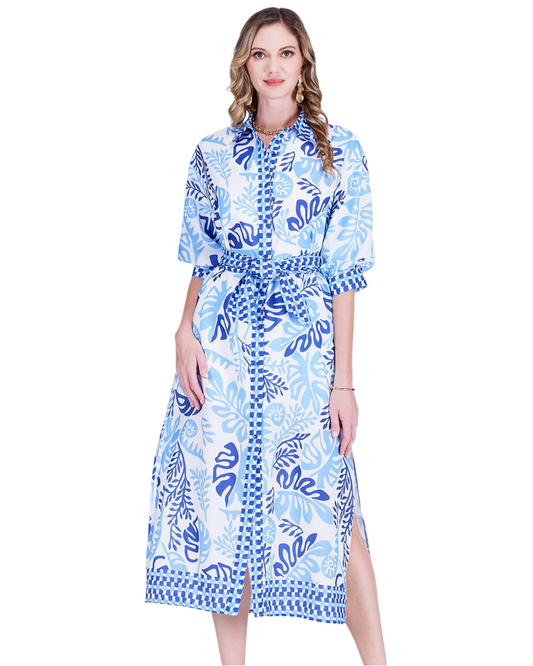 Maxi Shirt Dress / Lagoon Leaf