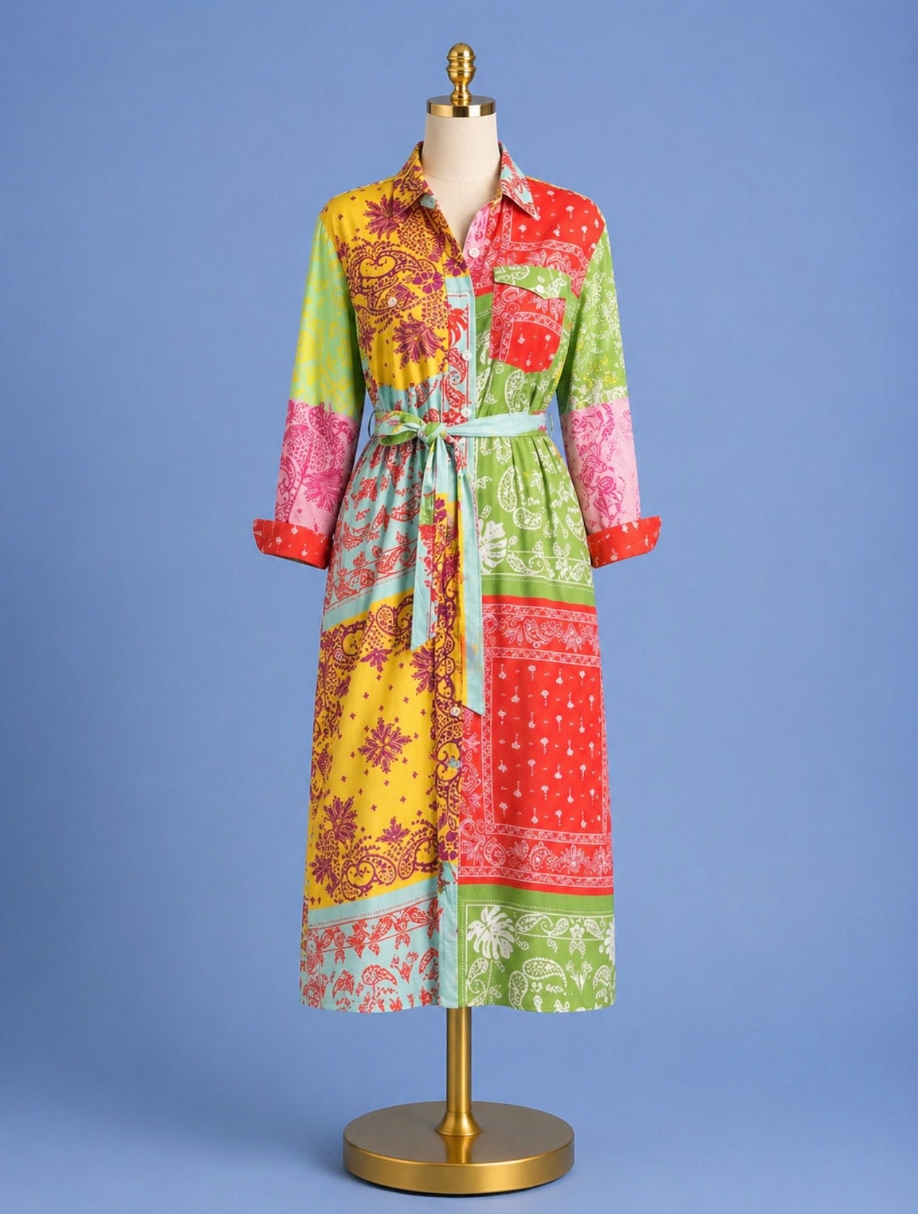 Long Tiered Dres/ apple green multi