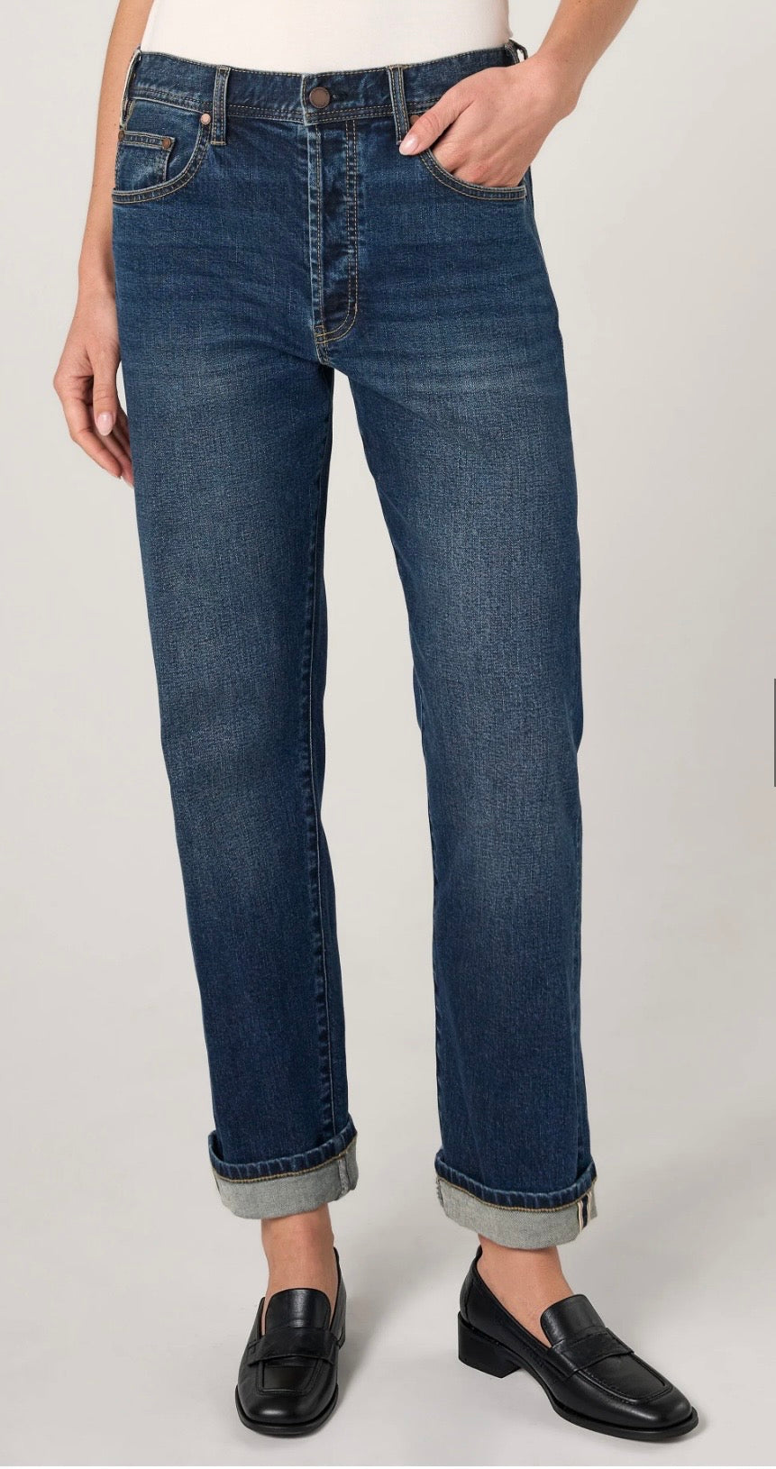 Sloane Slouchy Girlfriend Cuffed jeans/ comet blue
