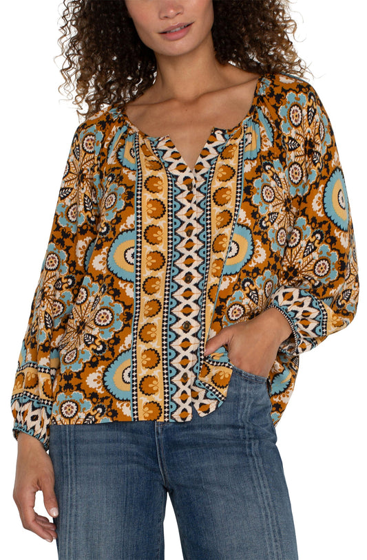 Liverpool Long Sleeve Button Front Woven Blouse-Ocean Jasper