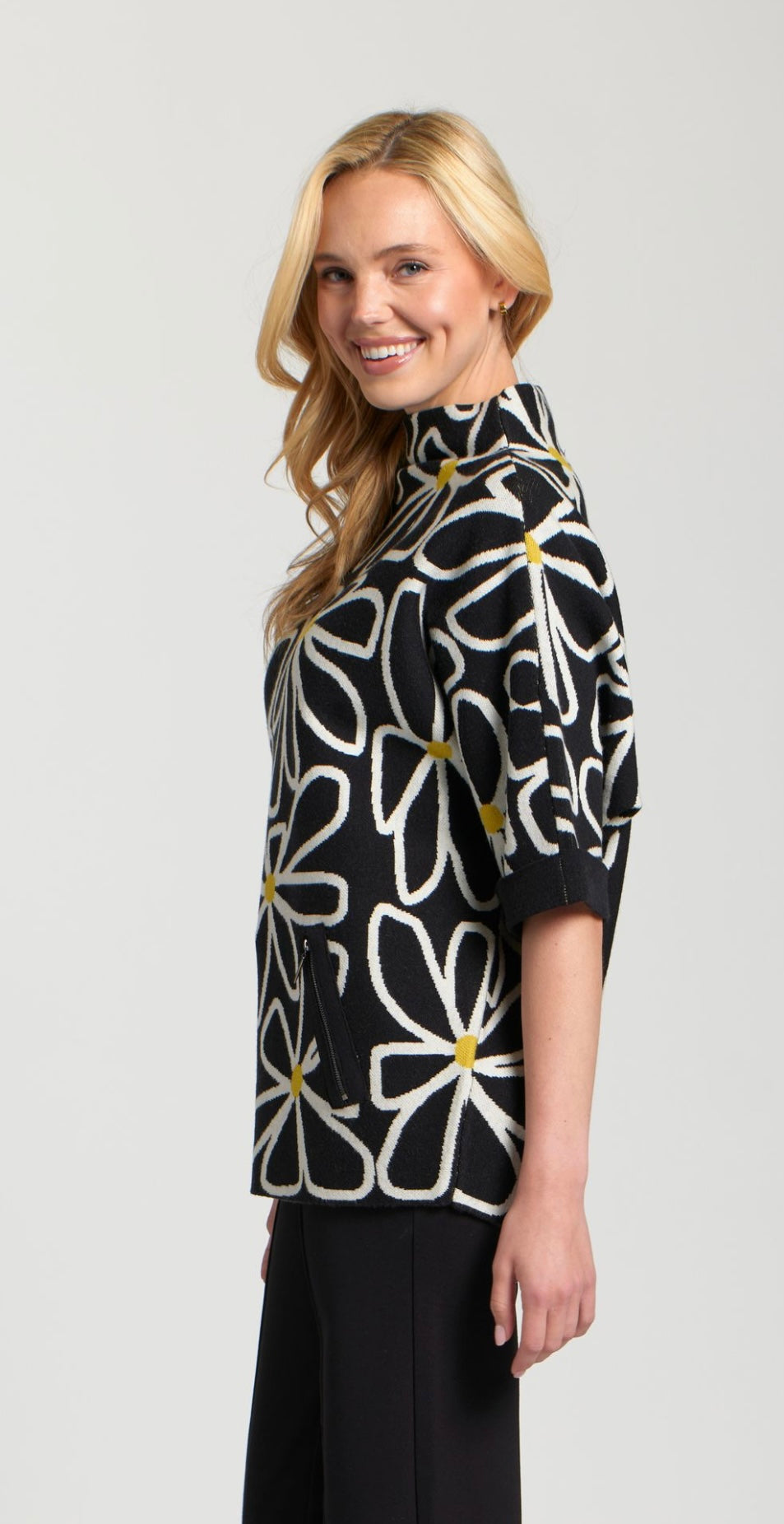 Whimsical Floral Sweater / black white