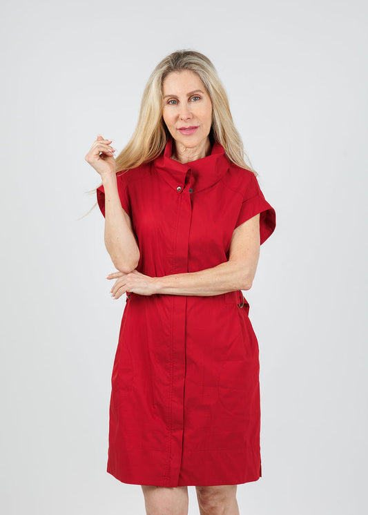 Bari Duffle Collar Dress Weathercloth/ spicy red