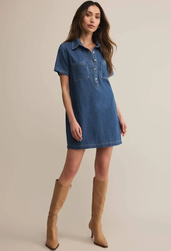 Denim Mini Dress/ medium indigo
