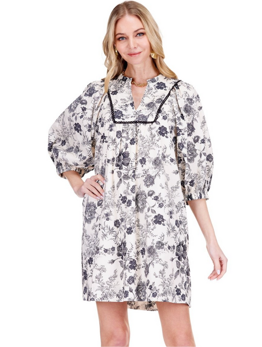 Front Yoke Trimmed Dress/ Floral Poetry