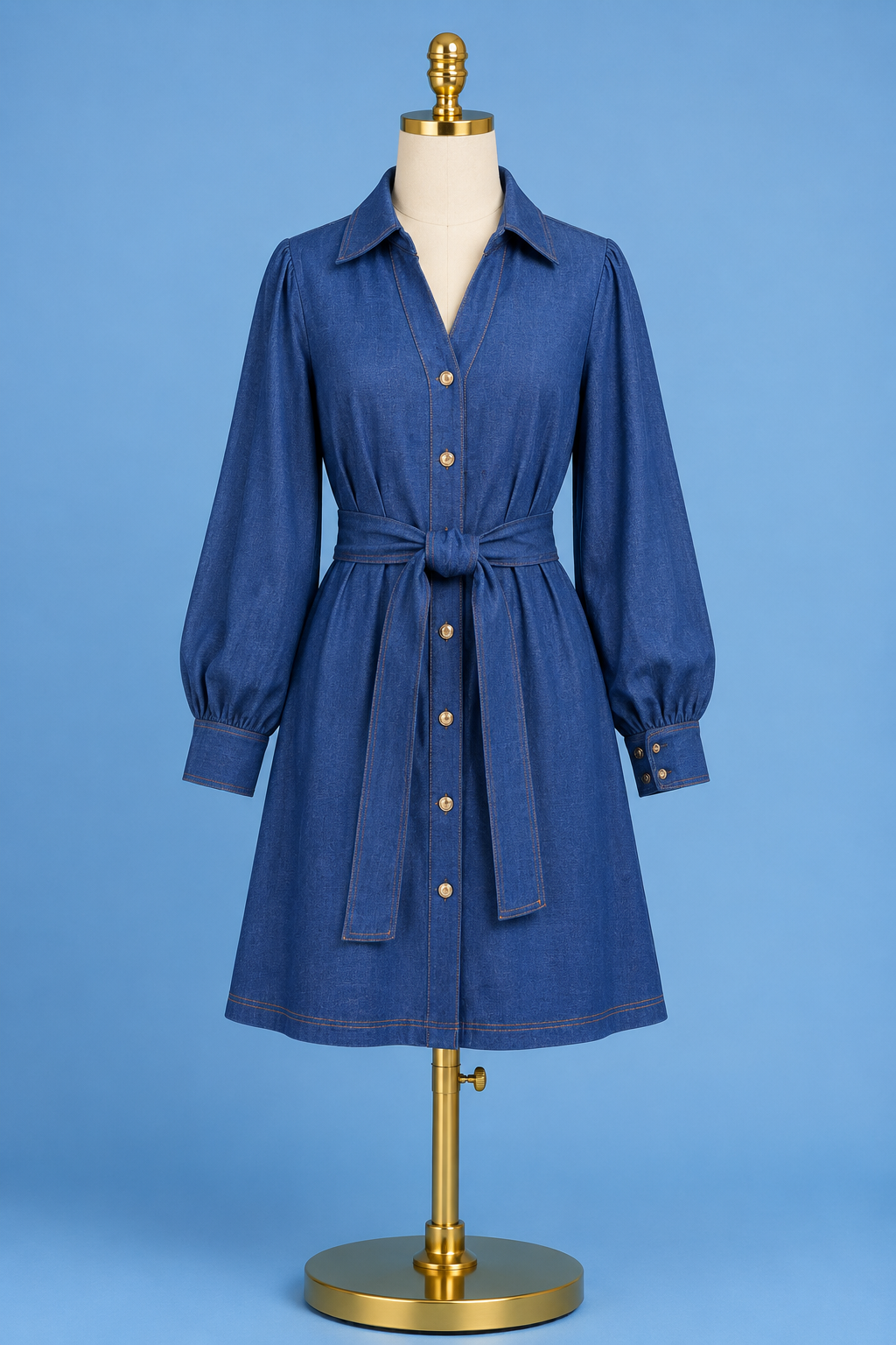 Denim pleated shirt dress