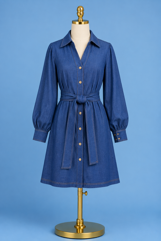 Denim pleated shirt dress